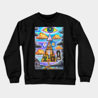 Surrealist painting like digital art with occult symbolism and All Seeing Eye Crewneck Sweatshirt